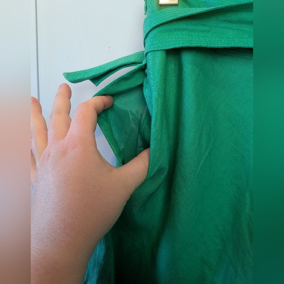 ZARA Women Midi Lenght Green Skirt Size M 100% Linen Waist Bow Side Zipper - Picture 3 of 10